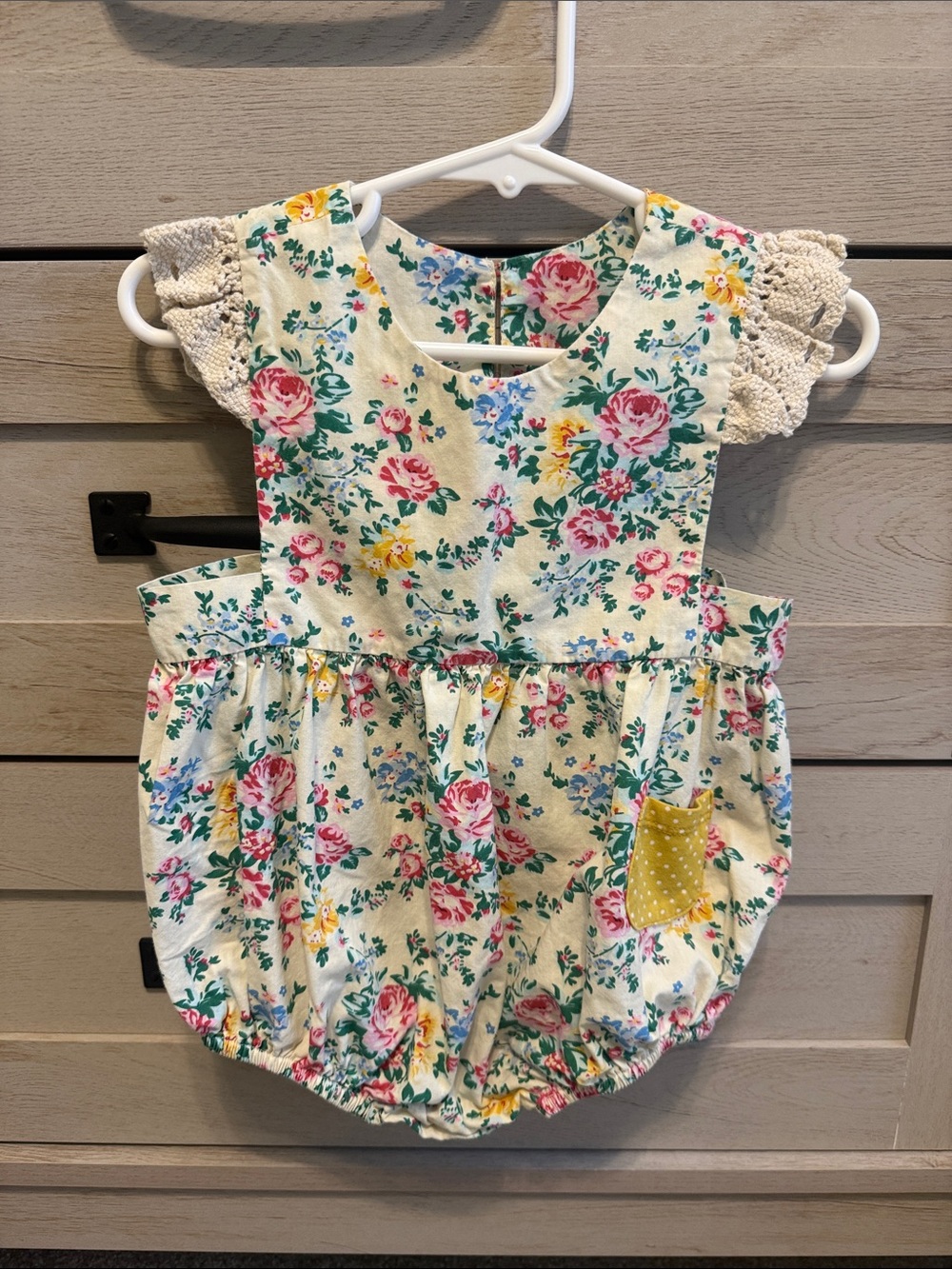 Theee Sisters Floral Cotton Baby Romper in Cream, Pink, Green, Mustard